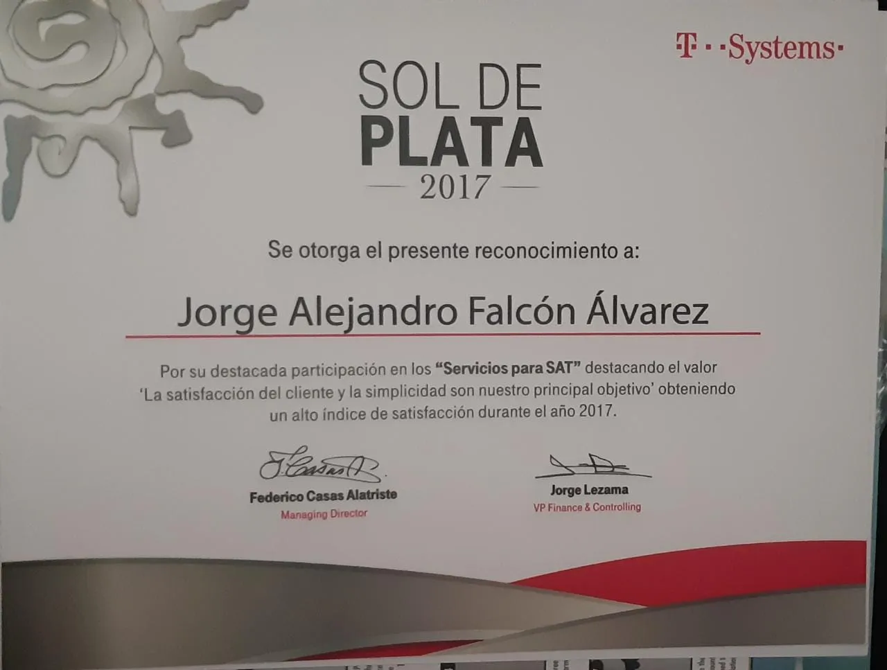 Reconocimiento Sol de Plata 2017 (T-Systems)